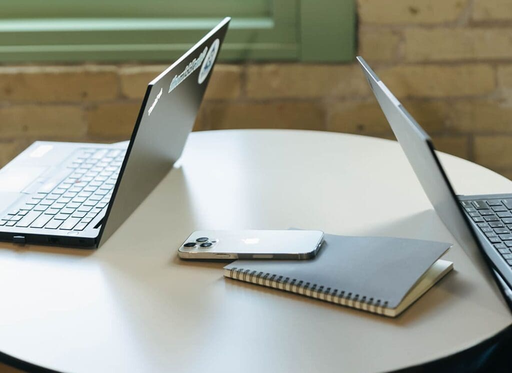 computers on a table