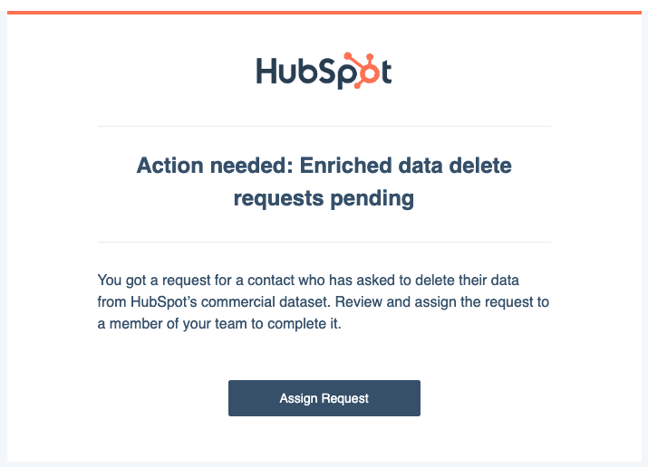 HubSpot Enriched Data Delete Request Email