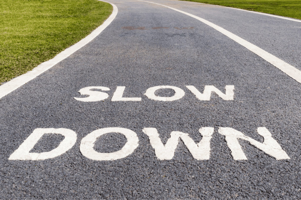 Sales process best practices illustrated by a running track labeled “slow” to represent pacing the sales process instead of rushing to close