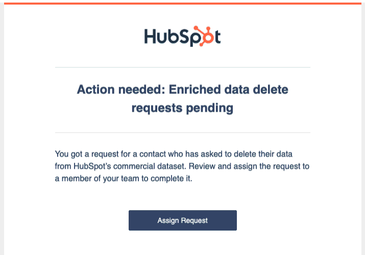 HubSpot Enriched Data Delete Request Email