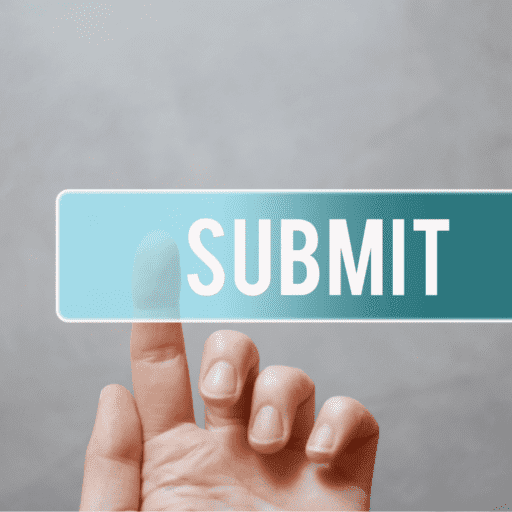 Lead follow-up best practices illustrated by a hand pressing a website form submit button