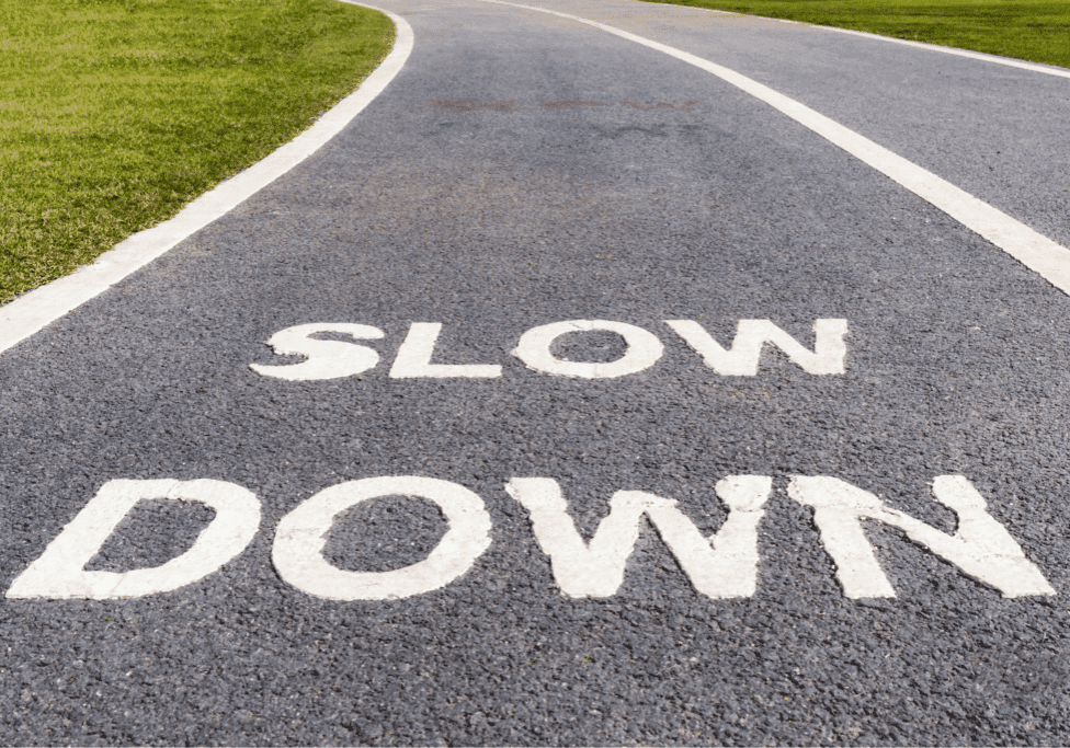 Sales process best practices illustrated by a running track labeled “slow” to represent pacing the sales process instead of rushing to close